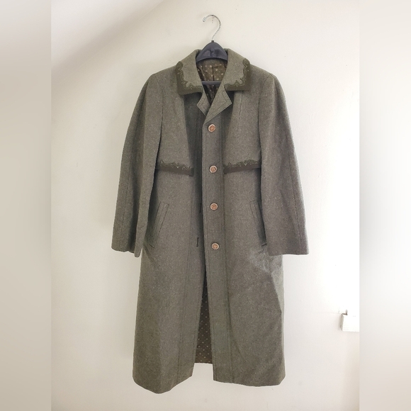 Bavarian Loden Forest Fairy Moss Green Wool Trench Coat - Picture 12 of 12